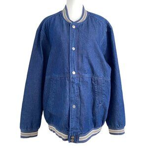 NWOT FRANK AND OAK MEN'S DARK WASH DENIM COLLARLESS BOMBER JACKET - XL